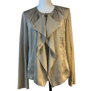Chico's Satin Ruffle Front Zip-Up Dressy Party Jacket Top Gold Sheen Women M/8